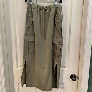 Joie Khaki Midi Pencil Cargo Skirt-Elastic waist with draw string- Size 6-New